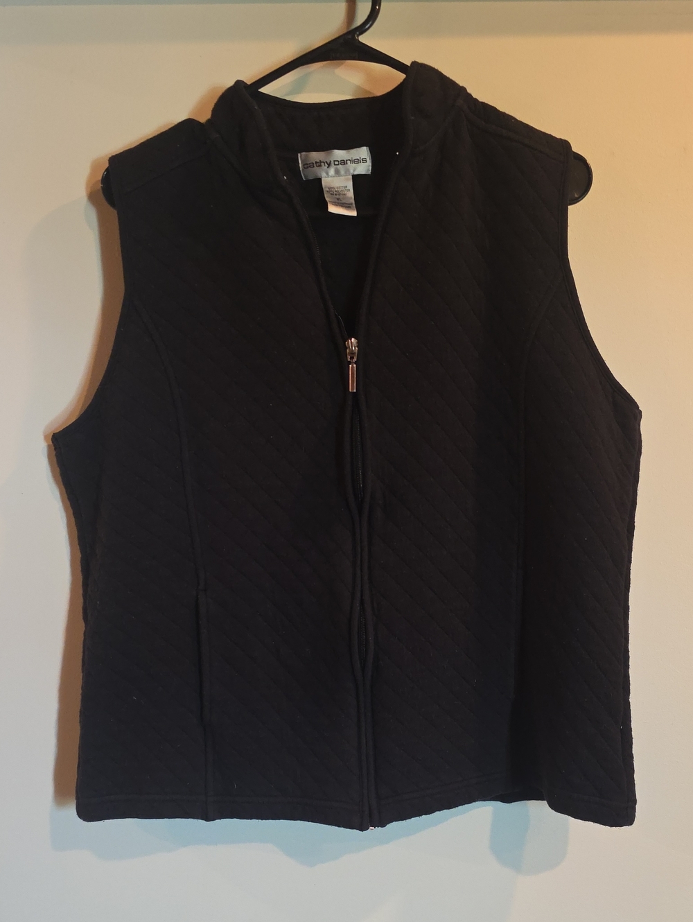Black Quilted Zip-Front Women's Vest - Cathy Daniels- XL